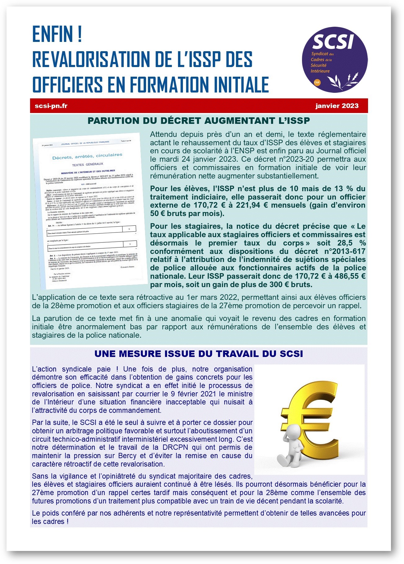 ENFIN ! REVALORISATION DE L’ISSP DES OFFICIERS EN FORMATION INITIALE