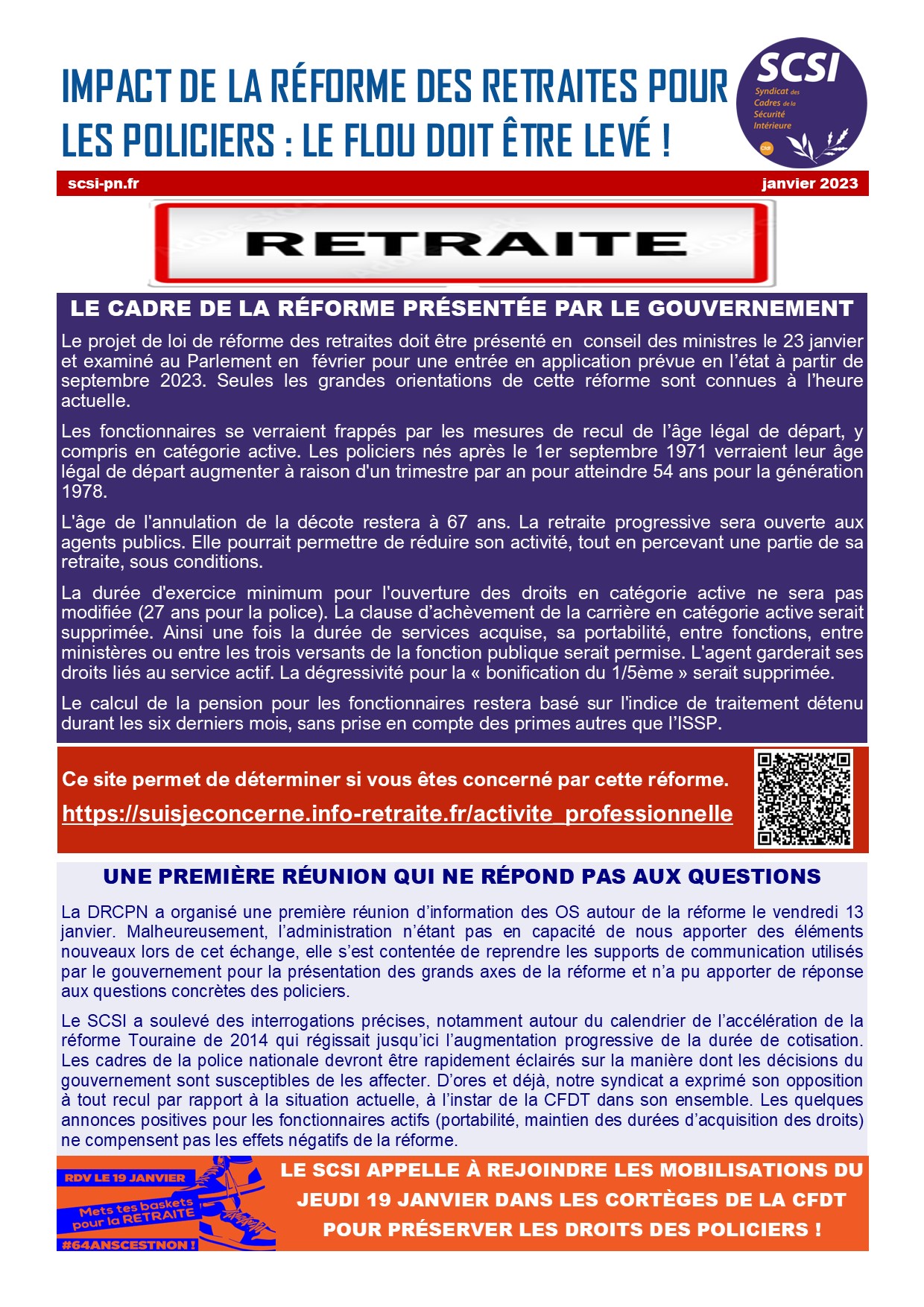 IMPACT DE LA RÉFORME DES RETRAITES POUR LES POLICIERS : LE FLOU DOIT ÊTRE LEVÉ !