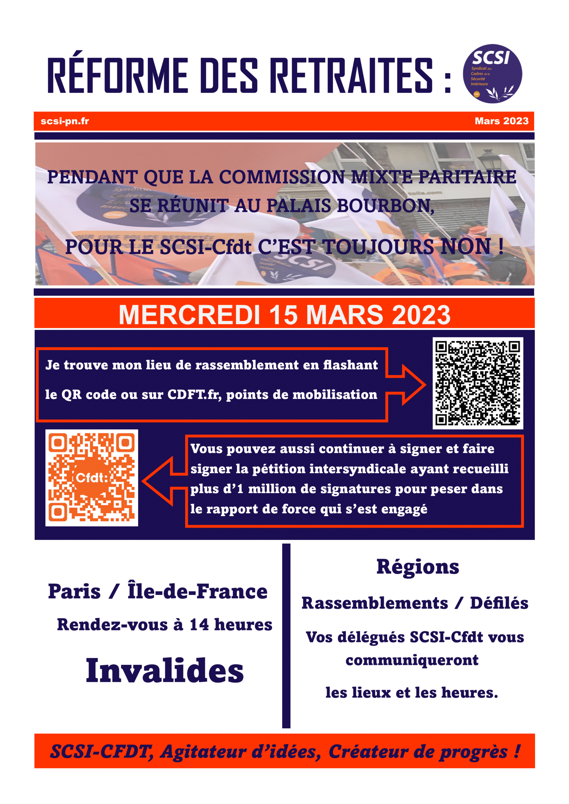 RÉFORME DES RETRAITES : MANIFESTATION MERCREDI 15 MARS 2023 –