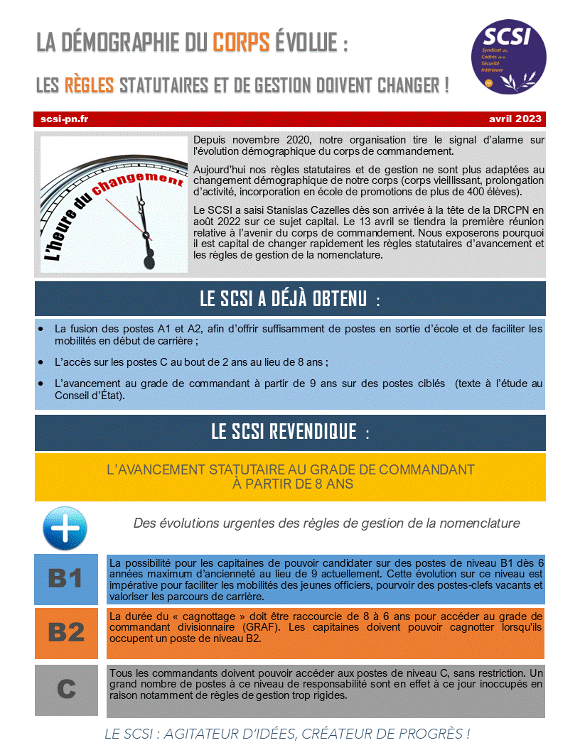 LA DÉMOGRAPHIE DU CORPS ÉVOLUE : LES RÈGLES STATUTAIRES ET DE GESTION DOIVENT CHANGER.