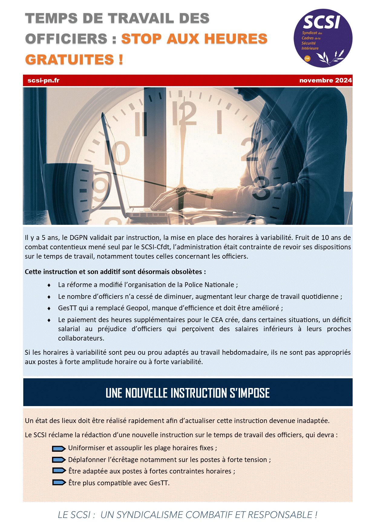 TEMPS DE TRAVAIL DES OFFICIERS : STOP AUX HEURES GRATUITES !