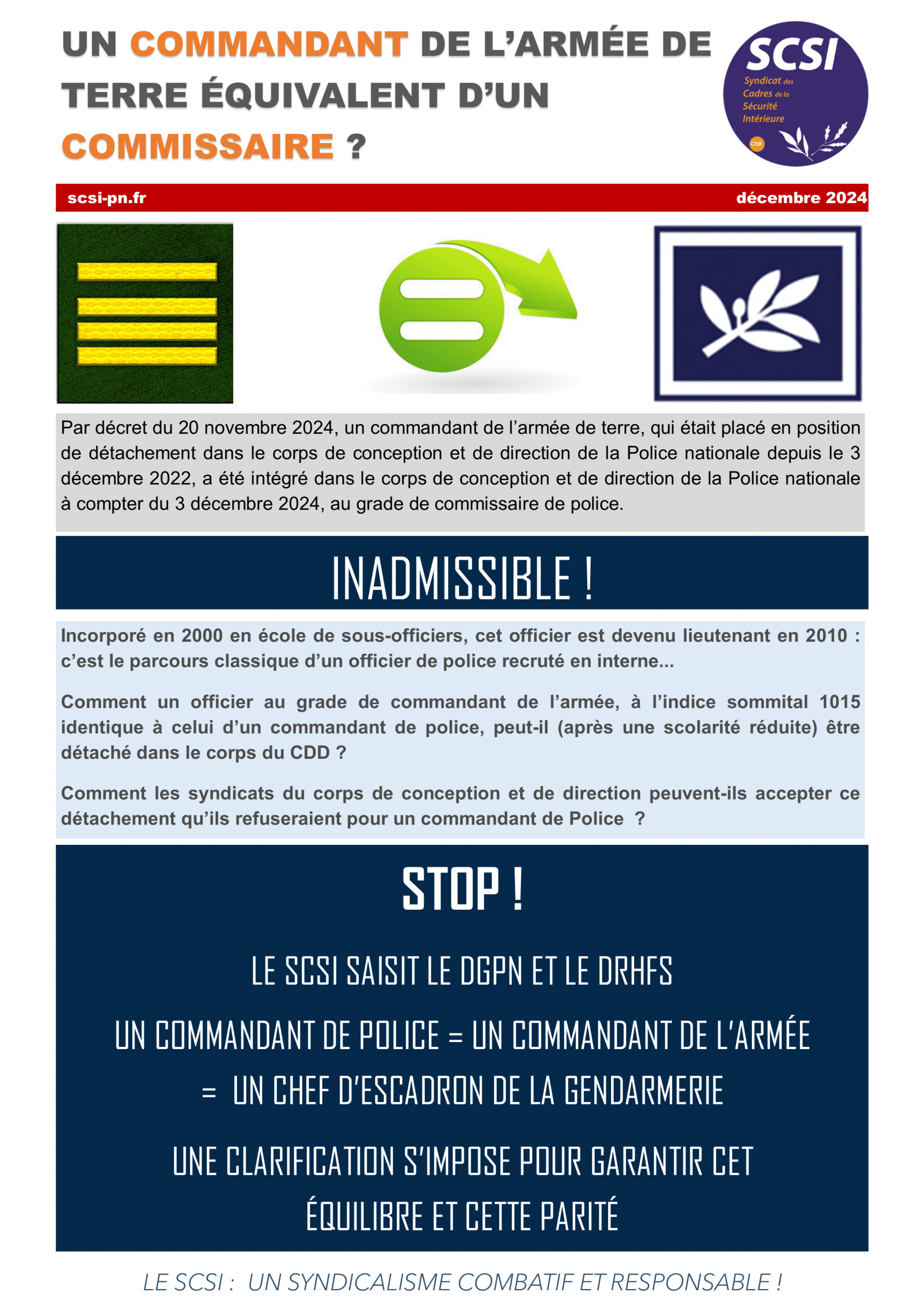 UN COMMANDANT DE L’ARMÉE DE TERRE ÉQUIVALENT D’UN COMMISSAIRE ?