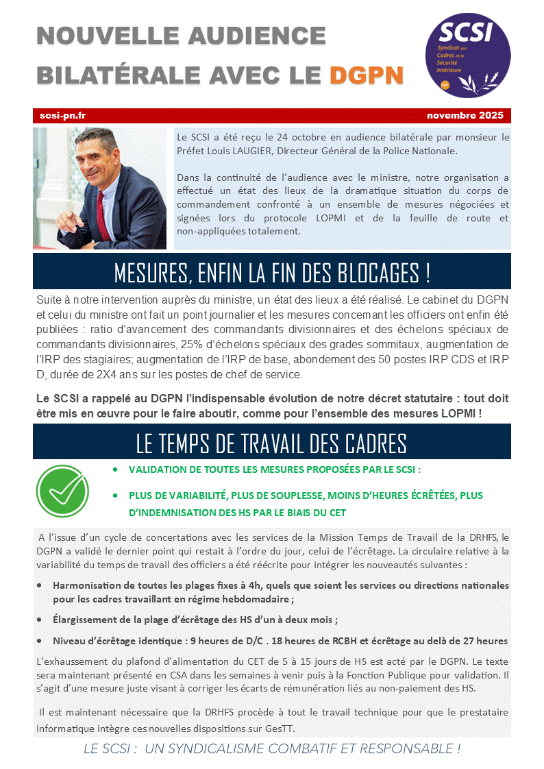 NOUVELLE AUDIENCE BILATÉRALE AVEC LE DGPN