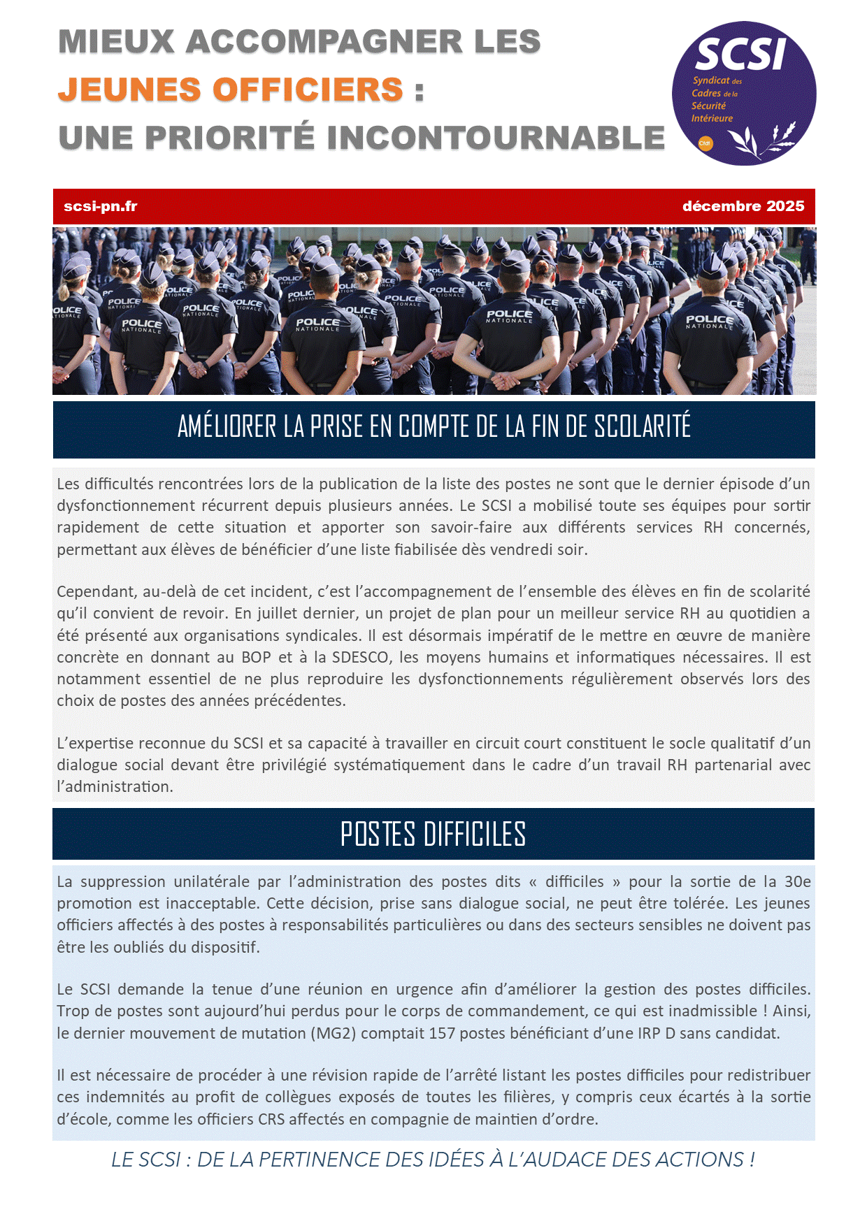 MIEUX ACCOMPAGNER LES JEUNES OFFICIERS : UNE PRIORITÉ INCONTOURNABLE