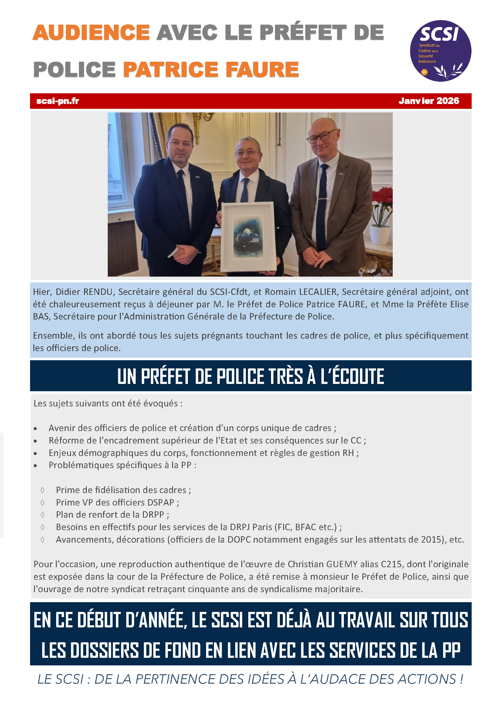 AUDIENCE AVEC LE PRÉFET DE POLICE PATRICE FAURE