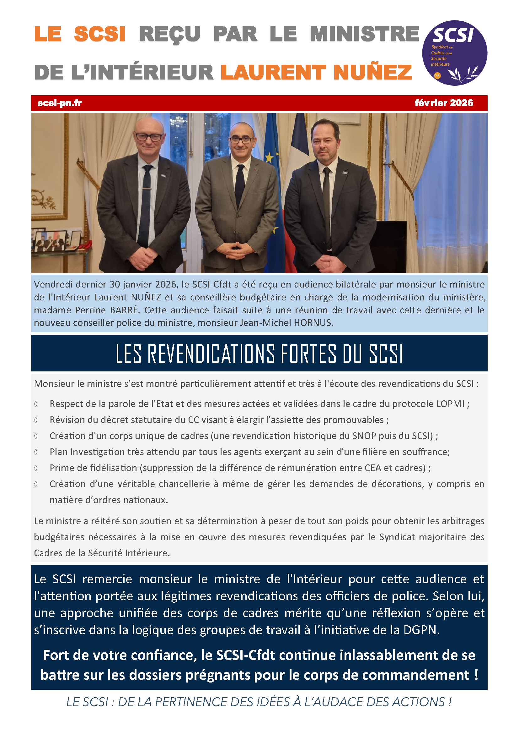 LE SCSI REÇU PAR LE MINISTRE  DE L’INTÉRIEUR LAURENT NUÑEZ