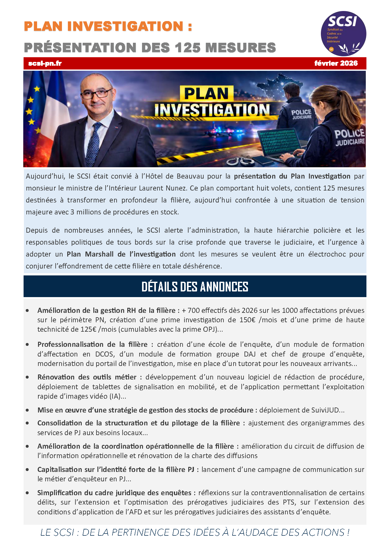 PLAN INVESTIGATION : PRÉSENTATION DES 125 MESURES