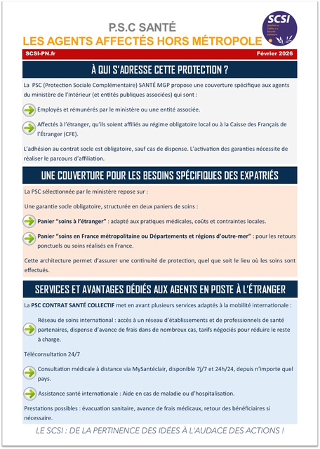 P.S.C. SANTÉ RELATIVE AUX AGENTS AFFECTÉS HORS MÉTROPÔLE