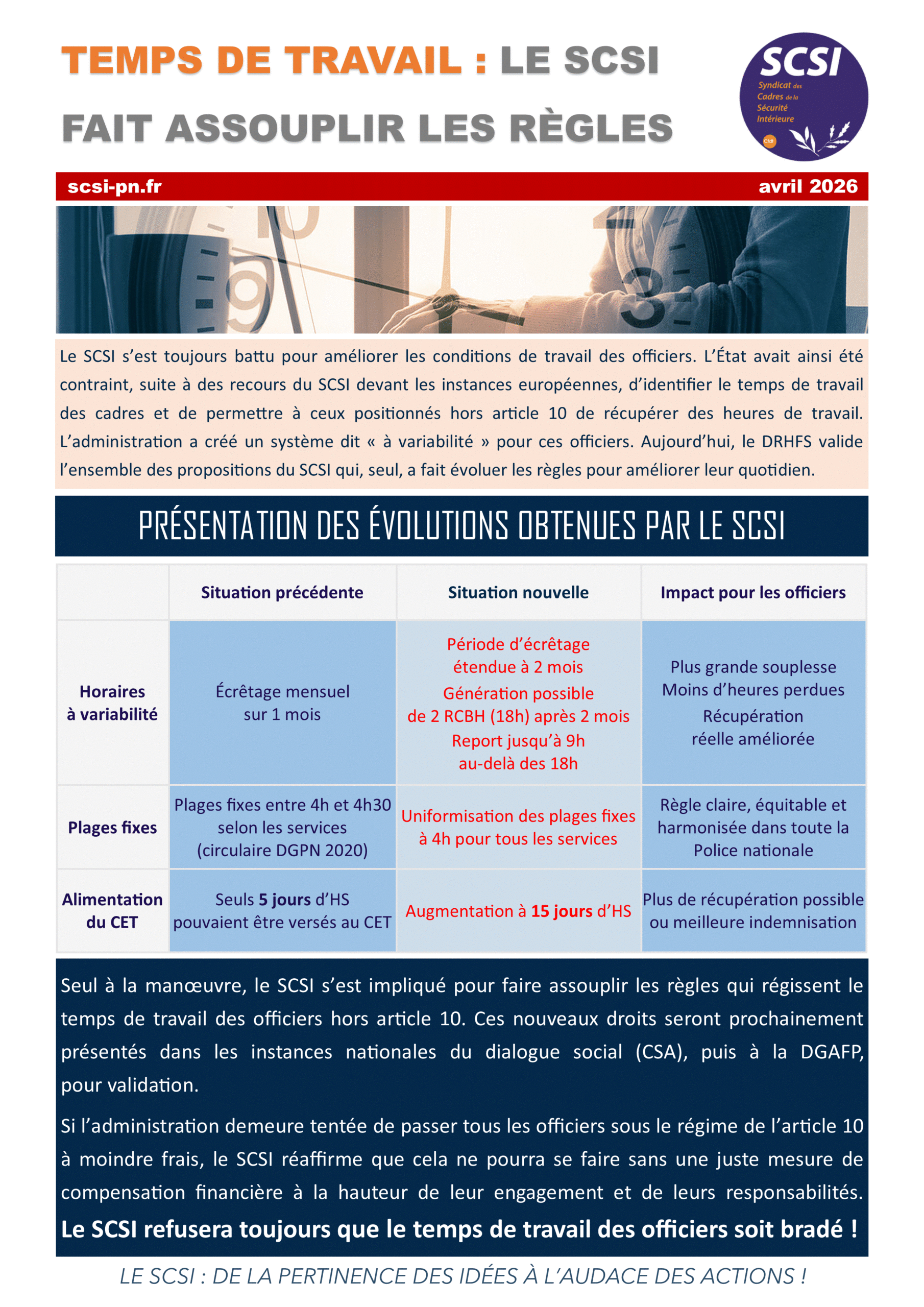 TEMPS DE TRAVAIL : LE SCSI FAIT ASSOUPLIR LES RÈGLES