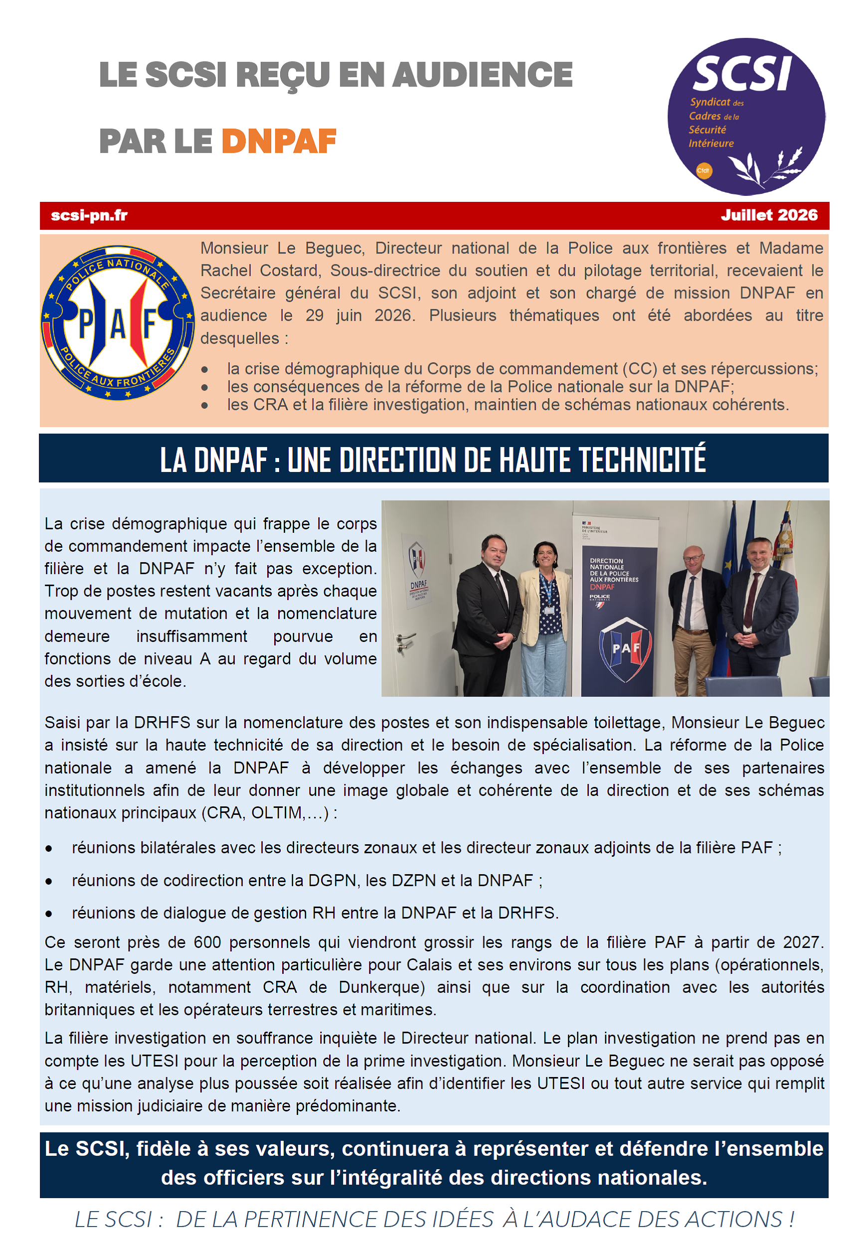 LE SCSI REÇU EN AUDIENCE PAR LE DNPAF