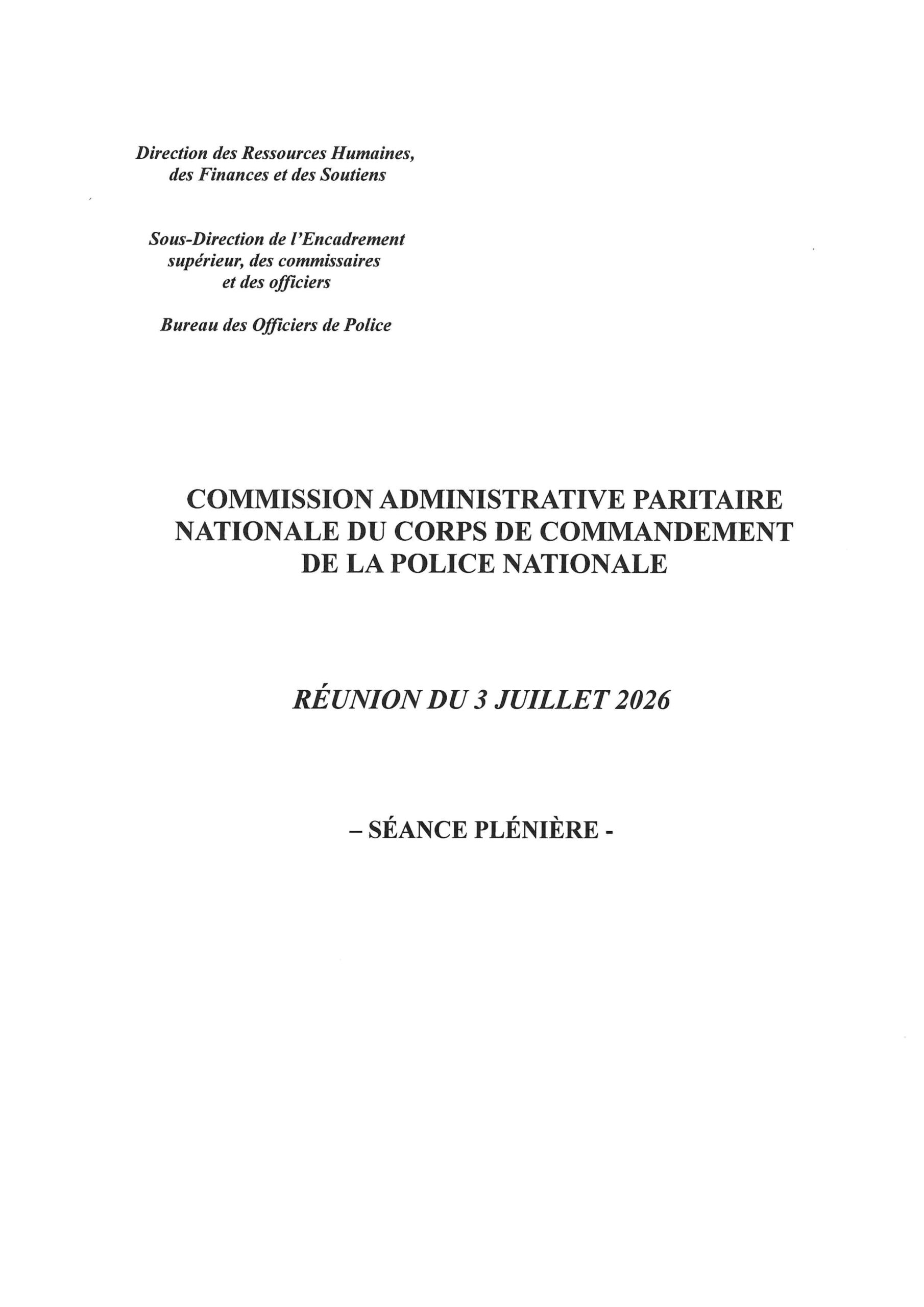 DÉCLARATION PRÉALABLE DE CAP DU CORPS DE COMMANDEMENT DU 3 JUILLET 2026