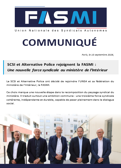 COMMUNIQUÉ : SCSI ET ALTERNATIVE POLICE REJOIGNENT LA FASMI