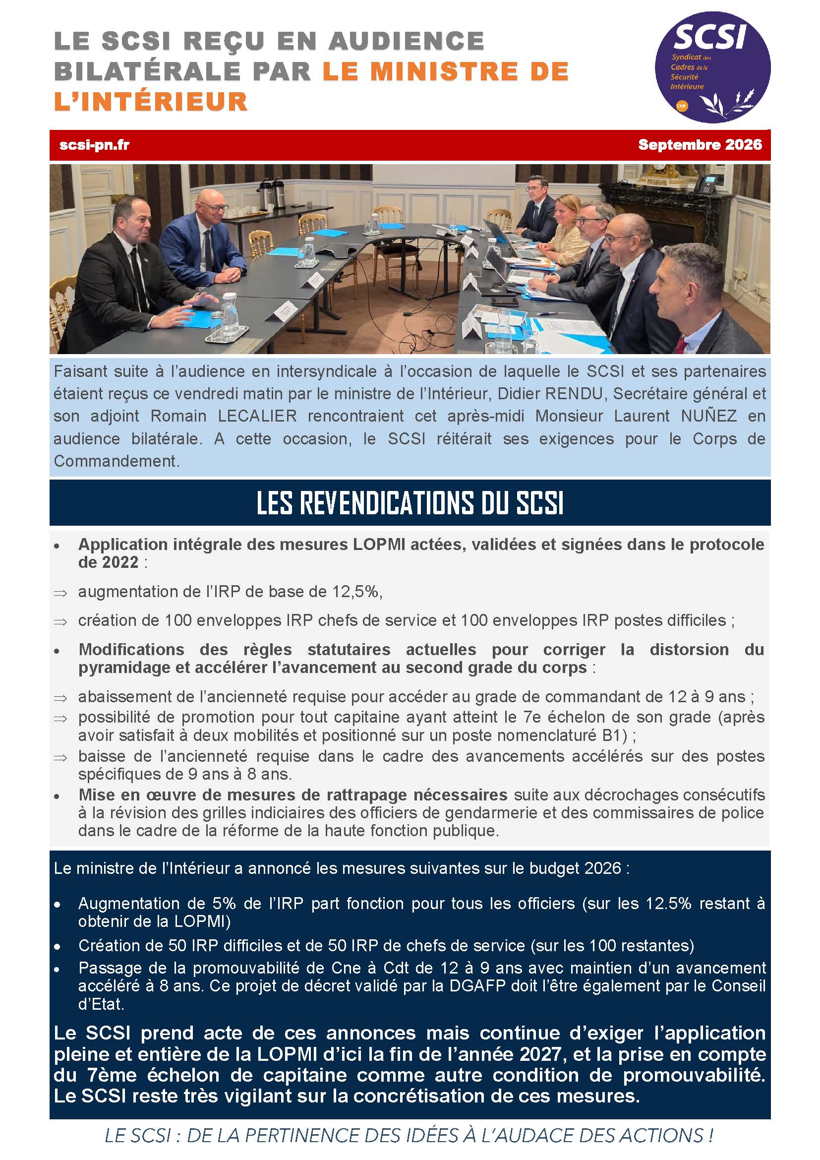 LE SCSI REÇU EN AUDIENCE BILATÉRALE PAR LE MINISTRE DE L’INTÉRIEUR