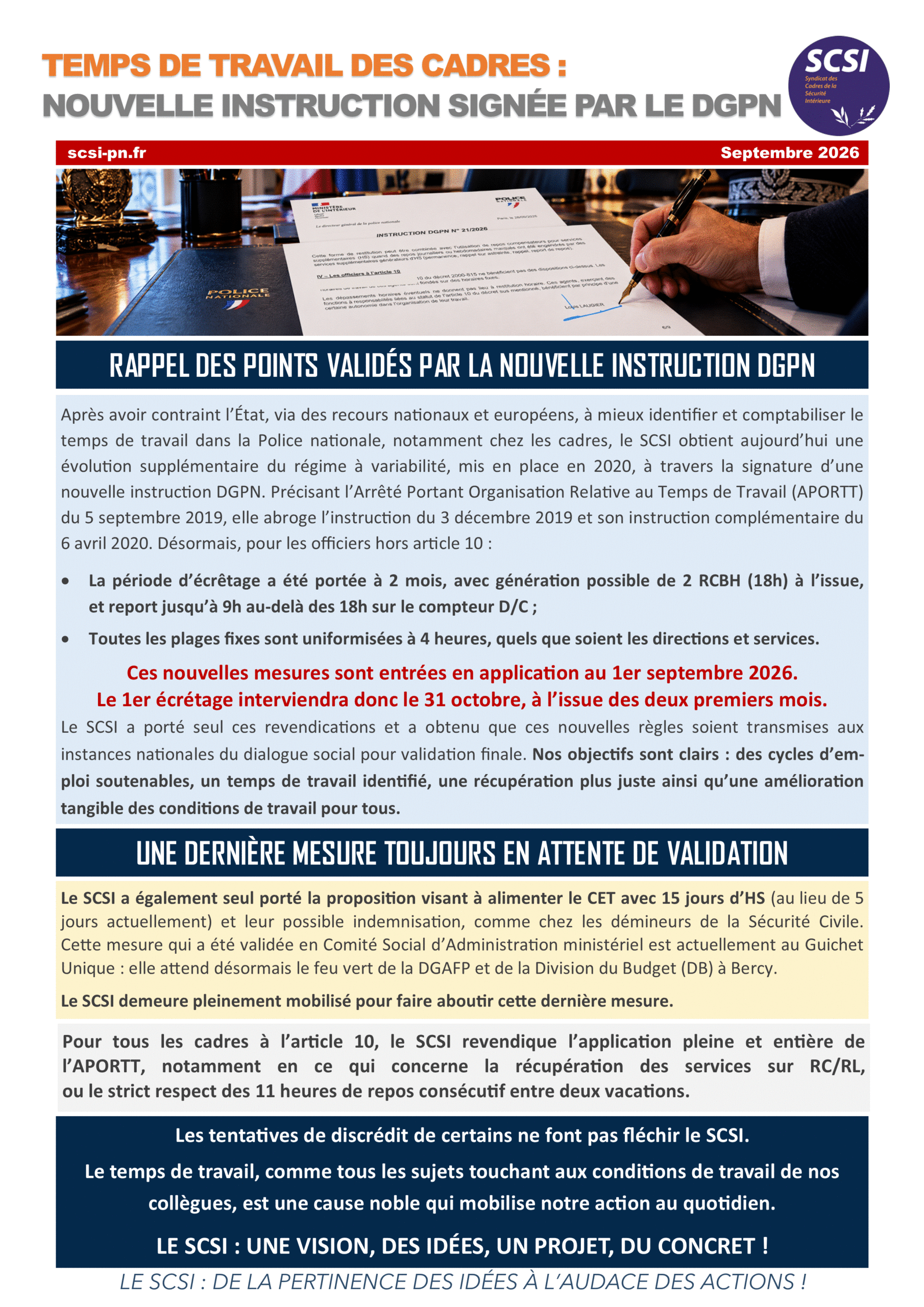 TEMPS DE TRAVAIL DES CADRES : NOUVELLE INSTRUCTION SIGNÉE PAR LE DGPN